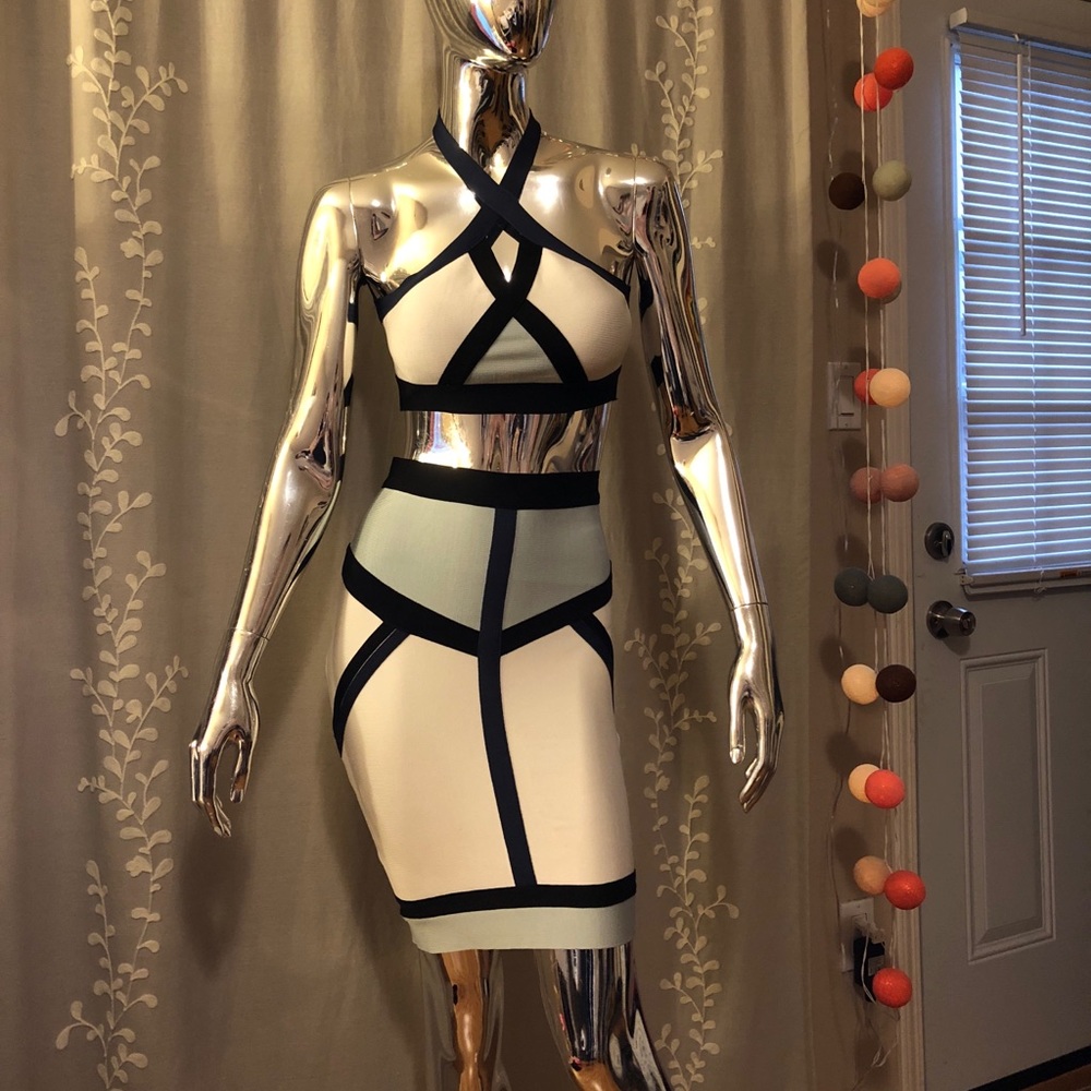 Two Piece Geometric Cross Cutout Bandage Dress